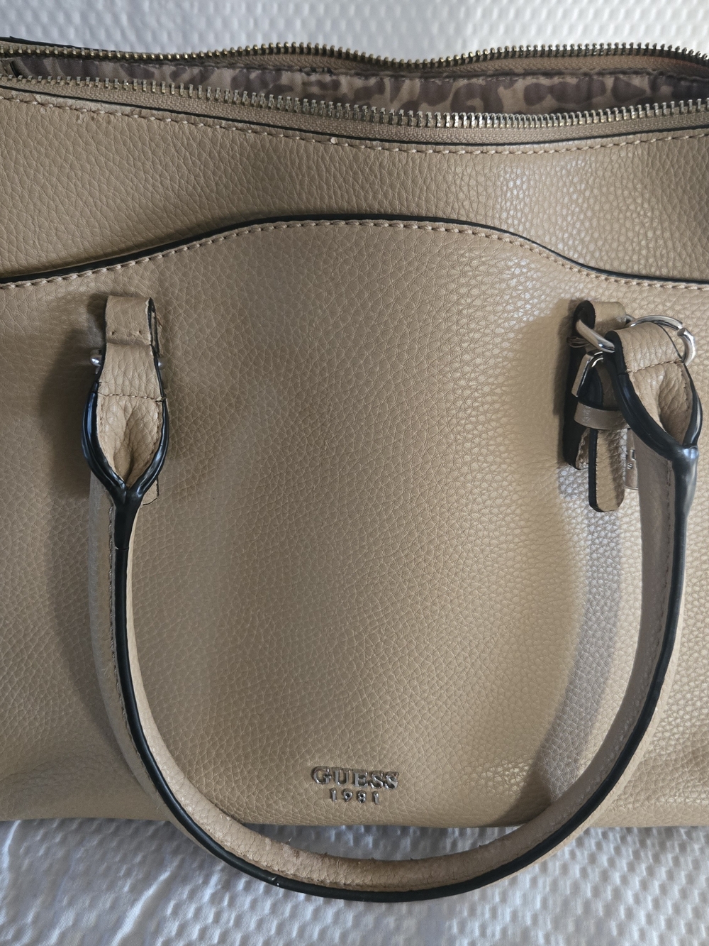 GUESS Taupe Pebbled Leather Tote Bag - Picture 2 of 12